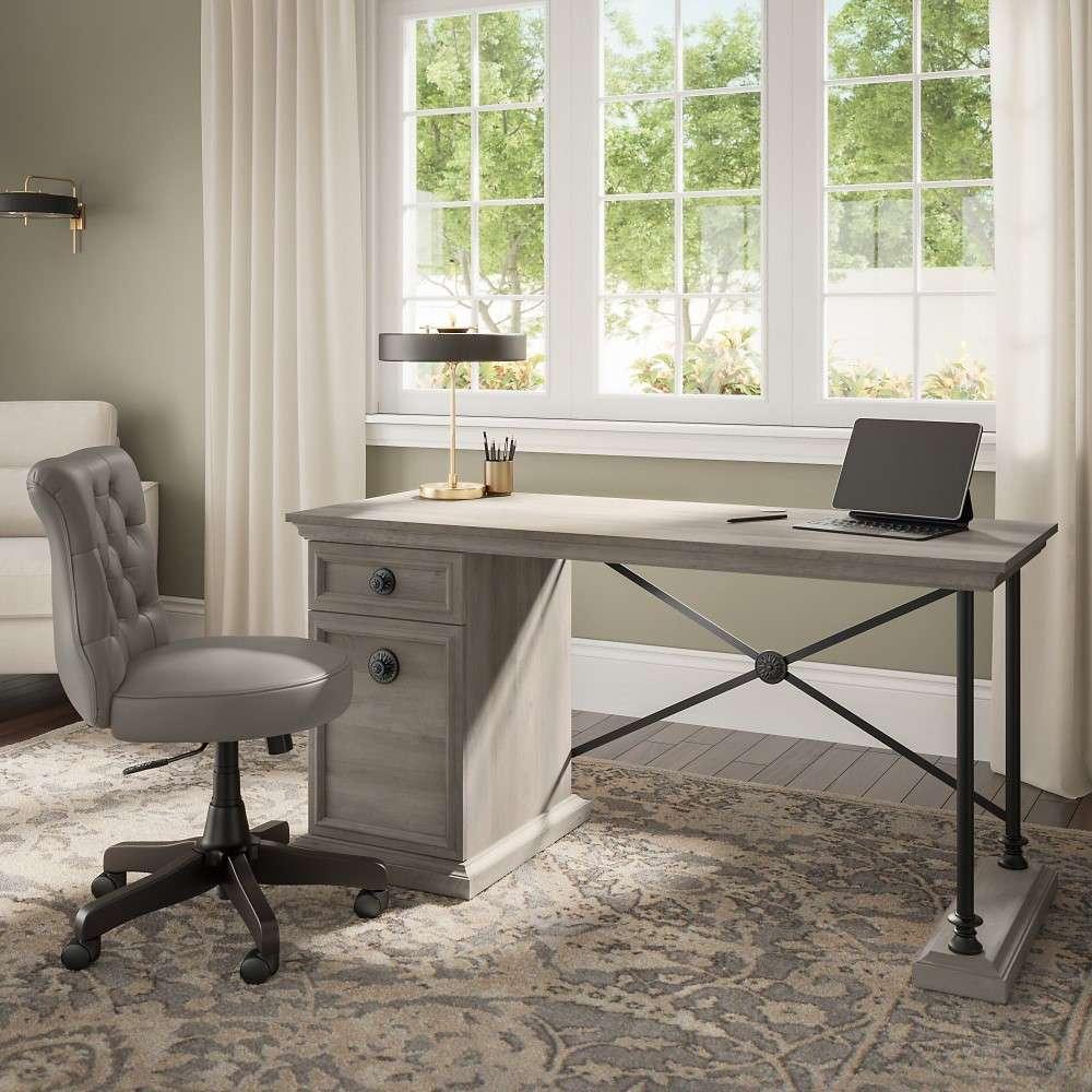 Bush Furniture - Coliseum 60W Designer Desk with Storage in Driftwood Gray - CSD160DG-03 veiw 3