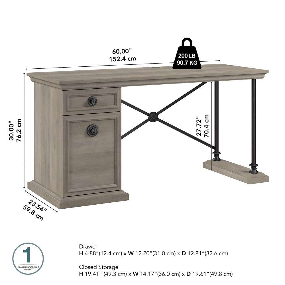 Bush Furniture - Coliseum 60W Designer Desk with Storage in Driftwood Gray - CSD160DG-03 veiw 6