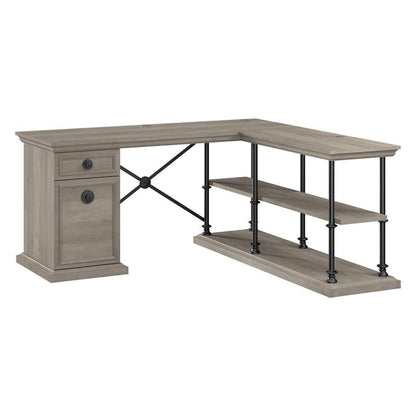 Bush Furniture - Coliseum 64W Designer L Shaped Desk with Storage in Driftwood Gray - CSD164DG-03K veiw 1