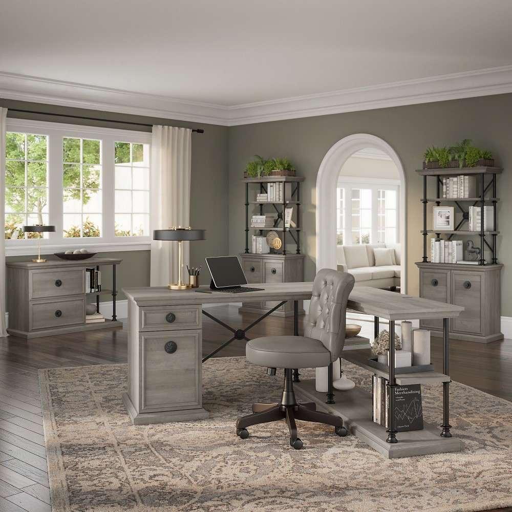 Bush Furniture - Coliseum 64W Designer L Shaped Desk with Storage in Driftwood Gray - CSD164DG-03K veiw 3