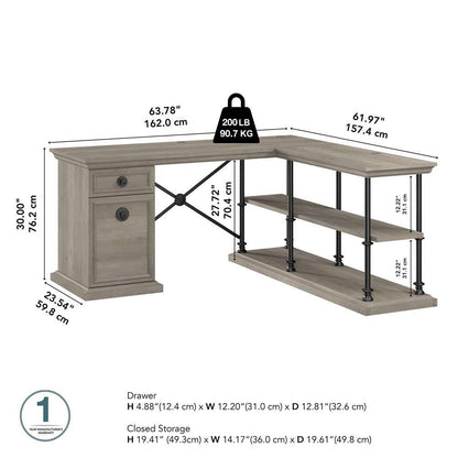 Bush Furniture - Coliseum 64W Designer L Shaped Desk with Storage in Driftwood Gray - CSD164DG-03K veiw 6