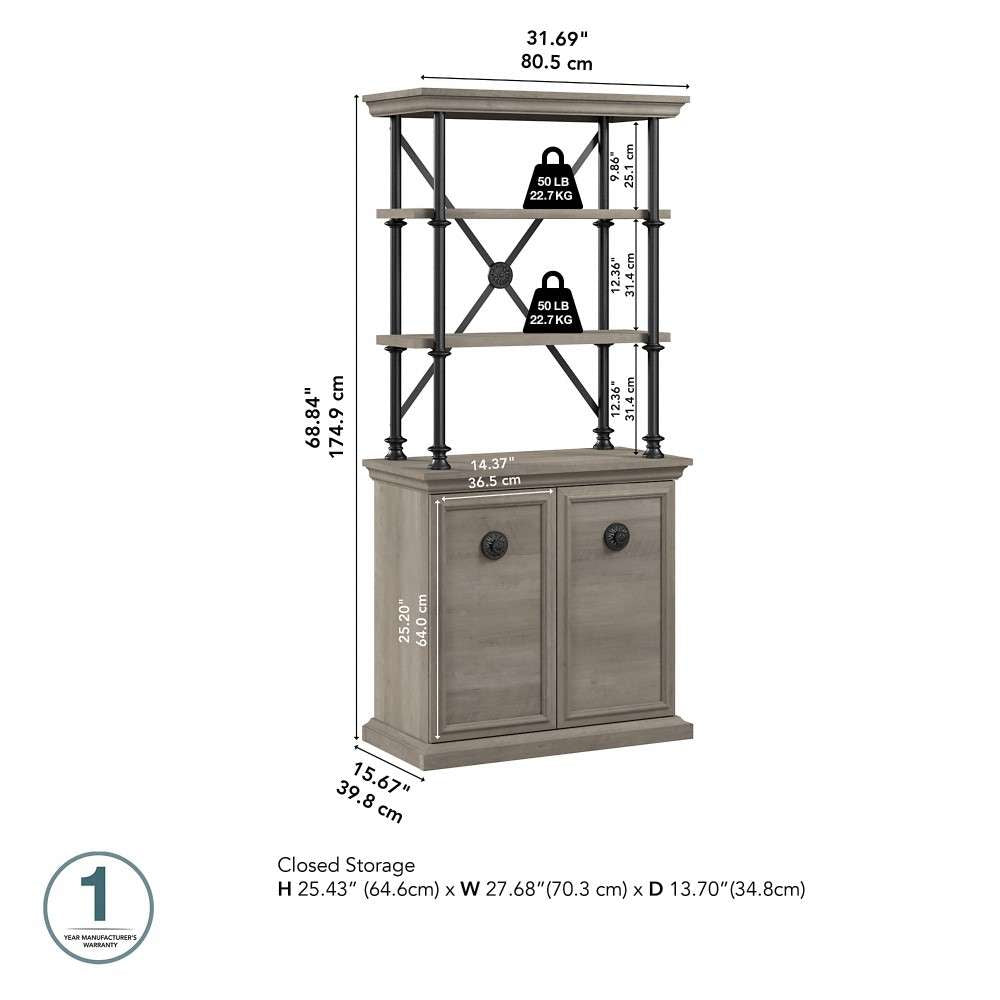 Bush Furniture - Coliseum Designer Bookcase with Doors in Driftwood Gray - CSB169DG-03 veiw 7