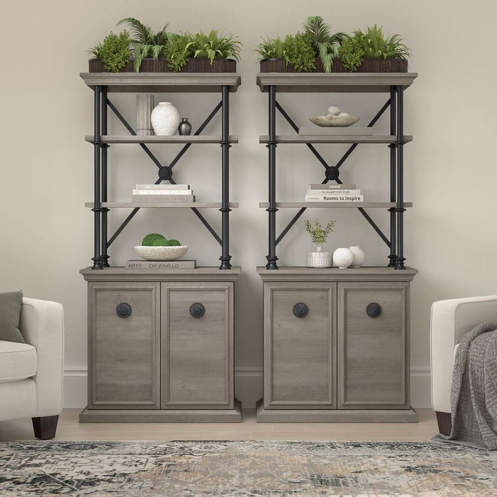 Bush Furniture - Coliseum Designer Bookcase with Doors (Set of 2) in Driftwood Gray - CSM005DG veiw 2