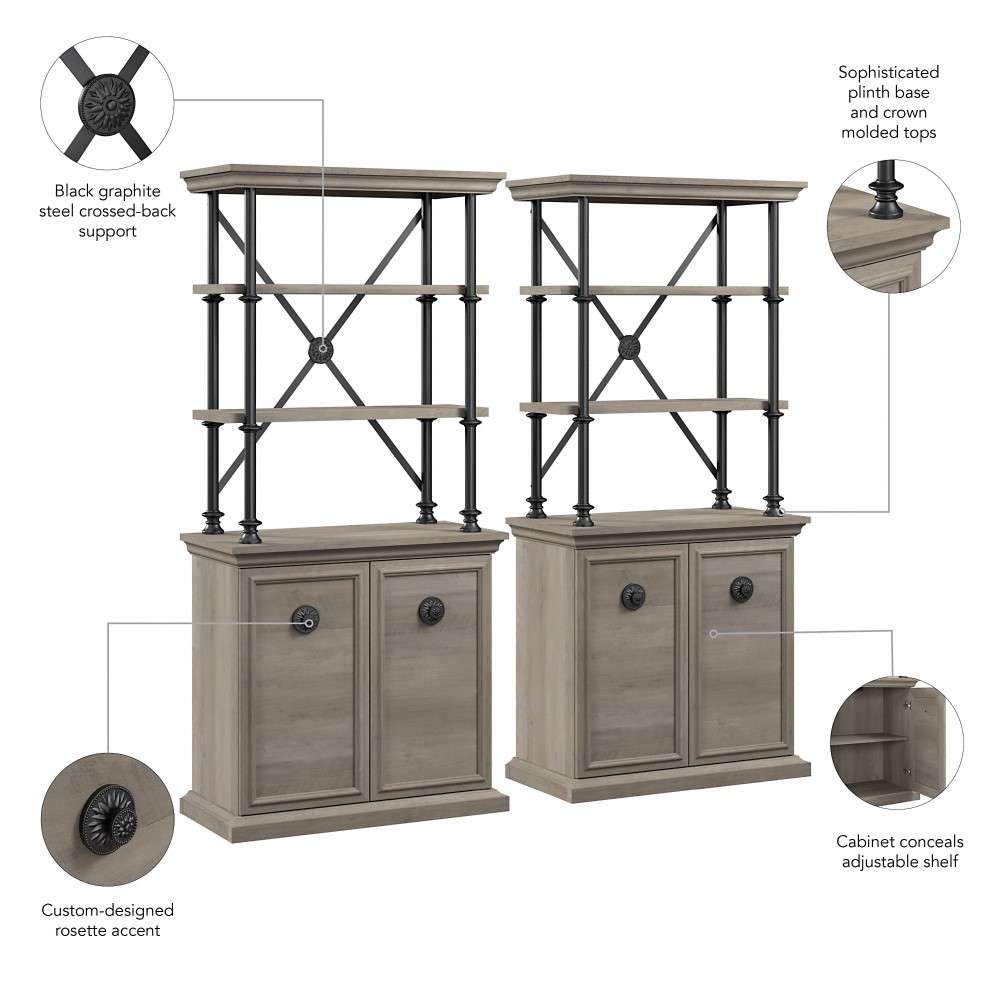 Bush Furniture - Coliseum Designer Bookcase with Doors (Set of 2) in Driftwood Gray - CSM005DG veiw 3