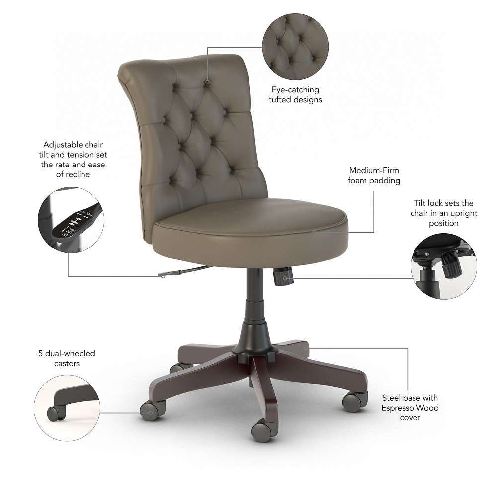 Bush Furniture - Coliseum Mid Back Tufted Office Chair in Driftwood Gray - CSMCH2301WGL-Z veiw 3