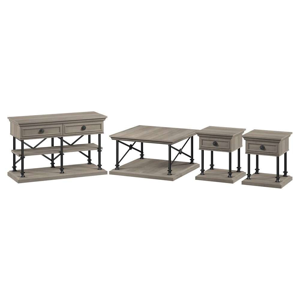 Bush Furniture - Coliseum Square Coffee Table, Console Table, and Two End Tables in Driftwood Gray - CSM007DG veiw 1