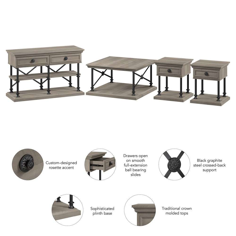 Bush Furniture - Coliseum Square Coffee Table, Console Table, and Two End Tables in Driftwood Gray - CSM007DG veiw 3