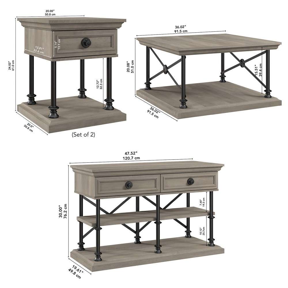 Bush Furniture - Coliseum Square Coffee Table, Console Table, and Two End Tables in Driftwood Gray - CSM007DG veiw 5