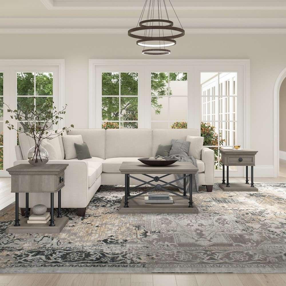 Bush Furniture - Coliseum Square Coffee Table with Designer End Tables Driftwood Gray - CSM006DG veiw 2