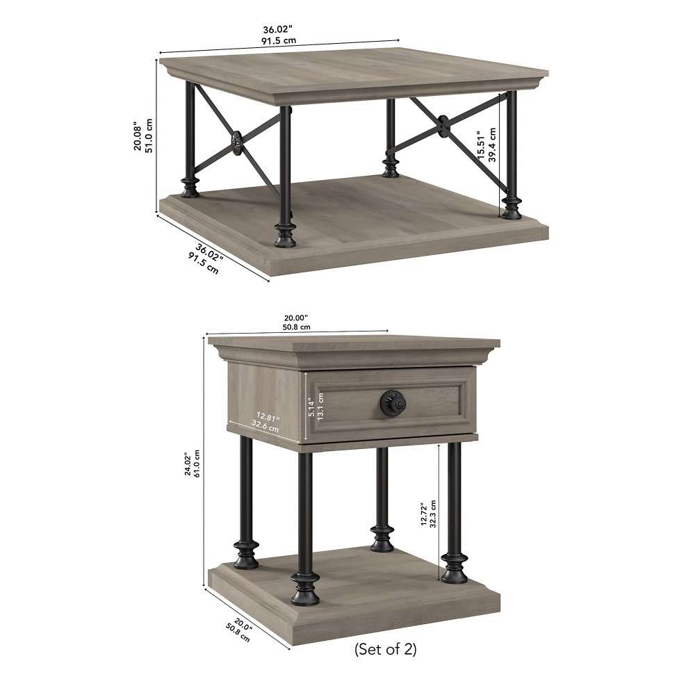 Bush Furniture - Coliseum Square Coffee Table with Designer End Tables Driftwood Gray - CSM006DG veiw 5