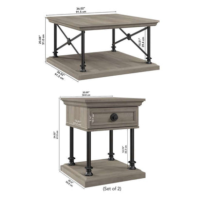 Bush Furniture - Coliseum Square Coffee Table with Designer End Tables Driftwood Gray - CSM006DG veiw 5