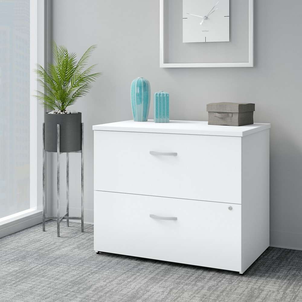Bush Furniture - Easy Office 2 Drawer Lateral File Cabinet in Pure White - Assembled - EO109WHSU veiw 2