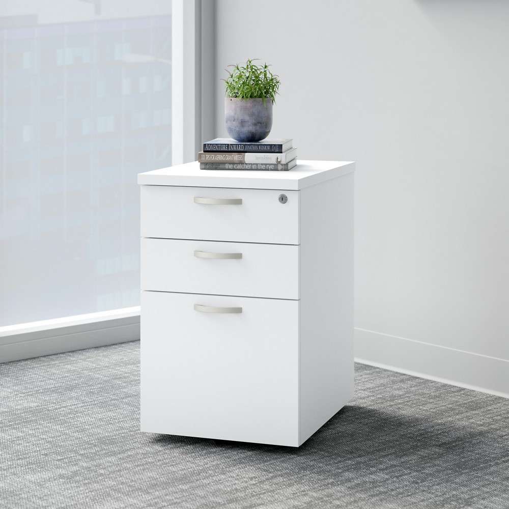 Bush Furniture - Easy Office 3 Drawer Mobile File Cabinet in Pure White - EOF116WH-03 veiw 2