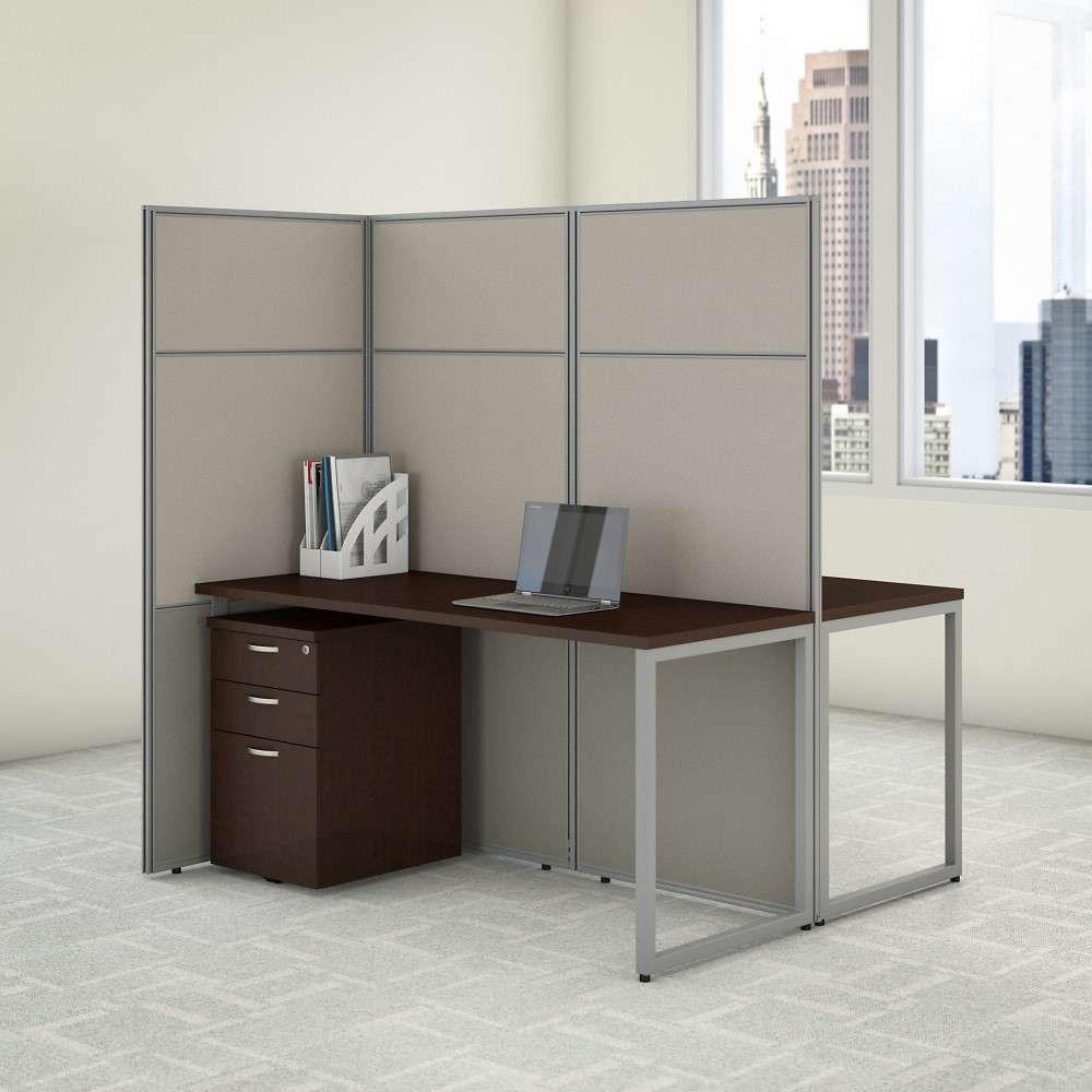 Bush Furniture - Easy Office 60W 2 Person Cubicle Desk with File Cabinets and 66H Panels in Mocha Cherry - EODH46SMR-03K veiw 2