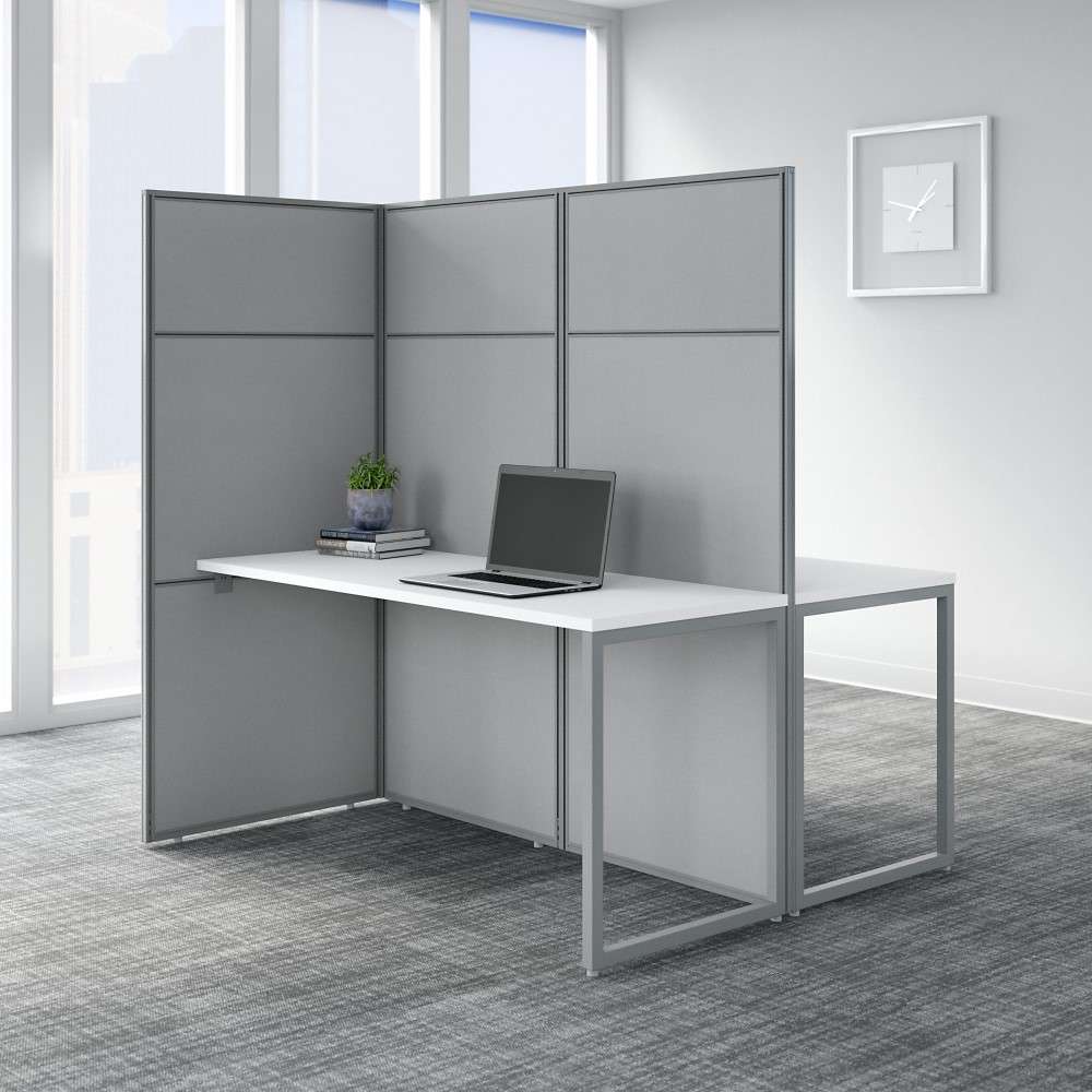 Bush Furniture - Easy Office 60W 2 Person Cubicle Desk Workstation with 66H Panels in Pure White - EODH460WH-03K veiw 2