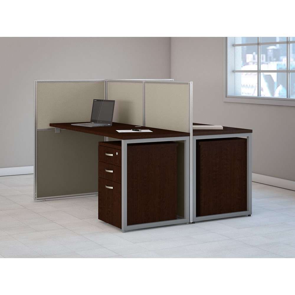 Bush Furniture - Easy Office 60W 2 Person Cubicle Desk with File Cabinets and 45H Panels in Mocha Cherry - EOD460SMR-03K veiw 2