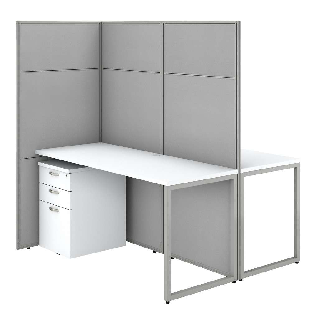 Bush Furniture - Easy Office 60W 2 Person Cubicle Desk with File Cabinets and 66H Panels in Pure White - EODH46SWH-03K veiw 1