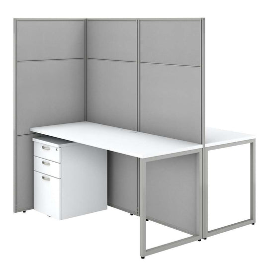 Bush Furniture - Easy Office 60W 2 Person Cubicle Desk with File Cabinets and 66H Panels in Pure White - EODH46SWH-03K veiw 1