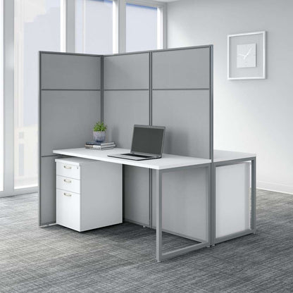 Bush Furniture - Easy Office 60W 2 Person Cubicle Desk with File Cabinets and 66H Panels in Pure White - EODH46SWH-03K veiw 2