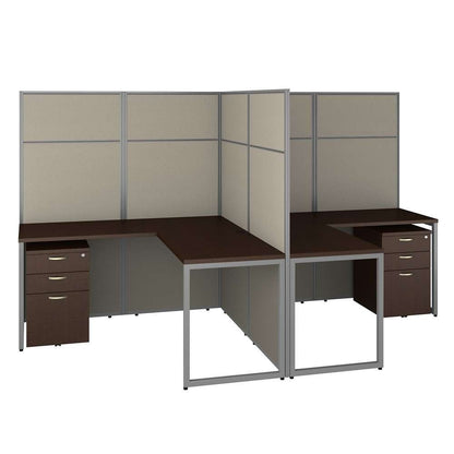 Bush Furniture - Easy Office 60W 2 Person L Shaped Cubicle Desk with Drawers and 66H Panels in Mocha Cherry - EODH56SMR-03K veiw 1
