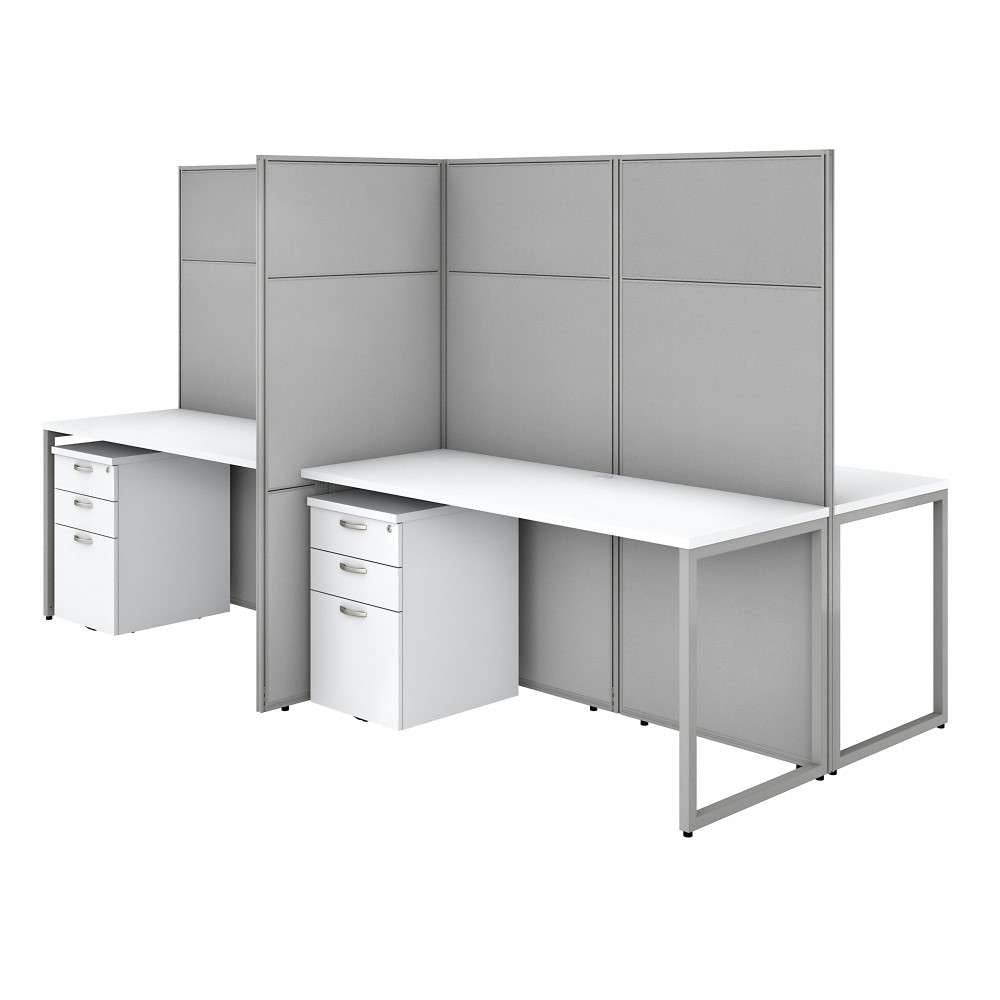 Bush Furniture - Easy Office 60W 4 Person Cubicle Desk with File Cabinets and 66H Panels in Pure White - EODH66SWH-03K veiw 1