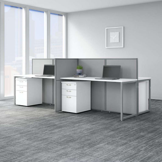 Bush Furniture - Easy Office 60W 4 Person Cubicle Desk with File Cabinets and 45H Panels in Pure White - EOD660SWH-03K veiw 2
