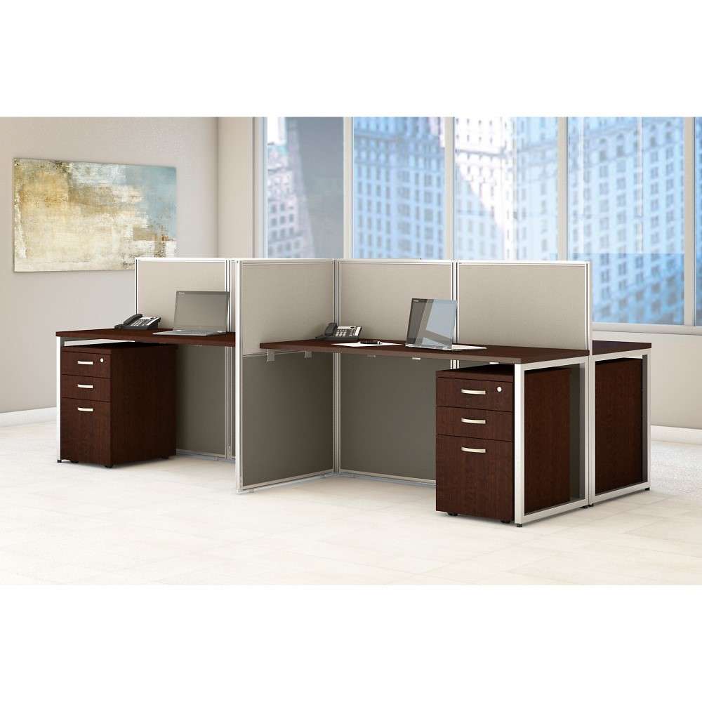 Bush Furniture - Easy Office 60W 4 Person Cubicle Desk with File Cabinets and 45H Panels in Mocha Cherry - EOD660SMR-03K veiw 2