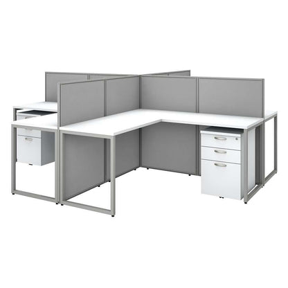 Bush Furniture - Easy Office 60W 4 Person L Shaped Cubicle Desk with Drawers and 45H Panels in Pure White - EOD760SWH-03K veiw 1