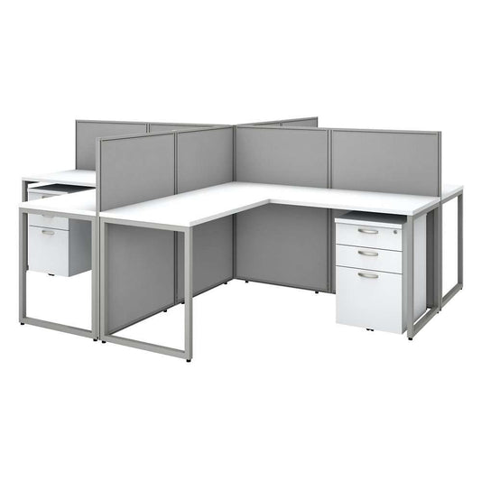Bush Furniture - Easy Office 60W 4 Person L Shaped Cubicle Desk with Drawers and 45H Panels in Pure White - EOD760SWH-03K veiw 1