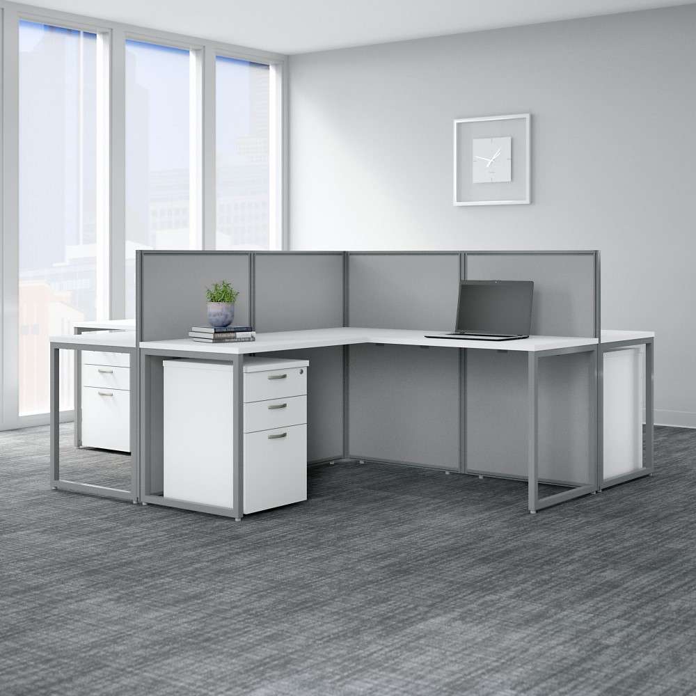 Bush Furniture - Easy Office 60W 4 Person L Shaped Cubicle Desk with Drawers and 45H Panels in Pure White - EOD760SWH-03K veiw 2