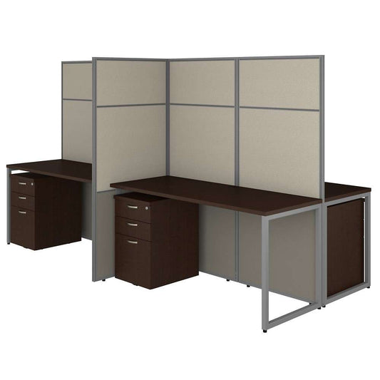 Bush Furniture - Easy Office 60W 4 Person Cubicle Desk with File Cabinets and 66H Panels in Mocha Cherry - EODH66SMR-03K veiw 1