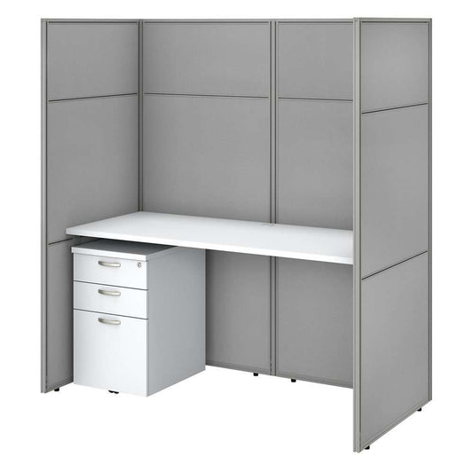 Bush Furniture - Easy Office 60W Cubicle Desk with File Cabinet and 66H Closed Panels Workstation in Pure White - EODH26SWH-03K veiw 1