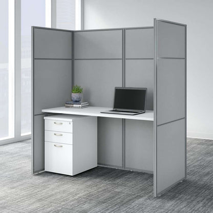 Bush Furniture - Easy Office 60W Cubicle Desk with File Cabinet and 66H Closed Panels Workstation in Pure White - EODH26SWH-03K veiw 2