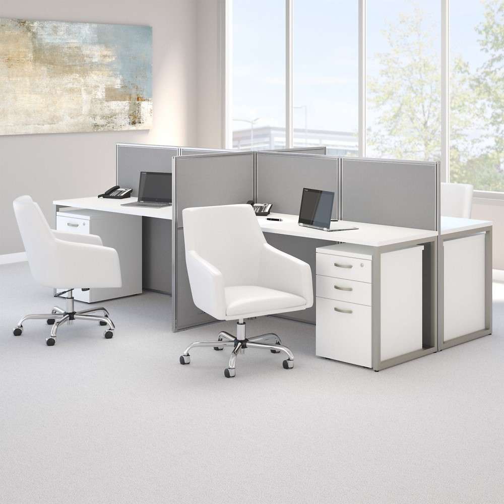 Bush Furniture - Easy Office 60W 2 Person Cubicle Desk with File Cabinets and 45H Panels in Pure White - EOD460SWH-03K veiw 3