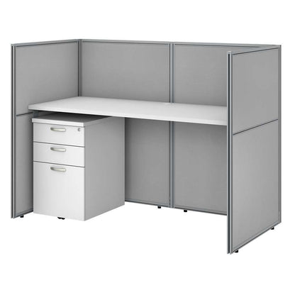 Bush Furniture - Easy Office 60W Cubicle Desk with File Cabinet and 45H Closed Panels Workstation in Pure White - EOD260SWH-03K veiw 1