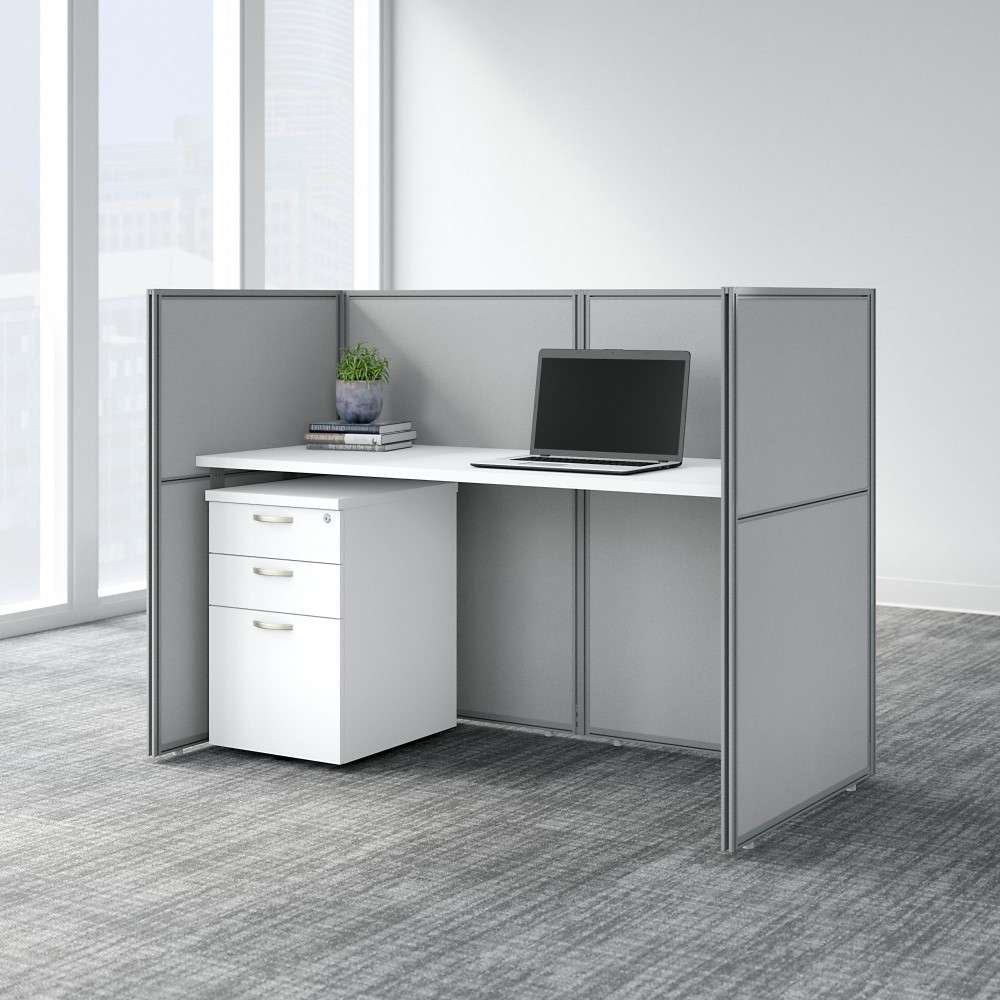 Bush Furniture - Easy Office 60W Cubicle Desk with File Cabinet and 45H Closed Panels Workstation in Pure White - EOD260SWH-03K veiw 2