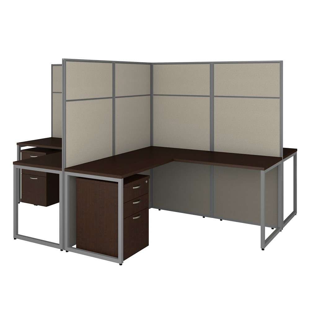 Bush Furniture - Easy Office 60W 4 Person L Shaped Cubicle Desk with Drawers and 66H Panels in Mocha Cherry - EODH76SMR-03K veiw 1