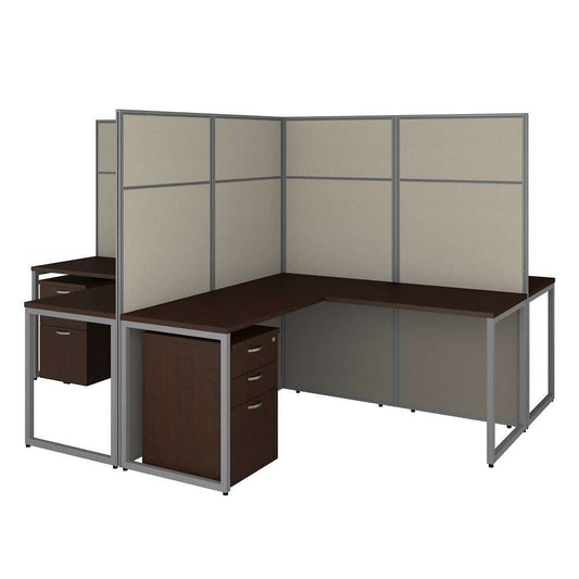 Bush Furniture - Easy Office 60W 4 Person L Shaped Cubicle Desk with Drawers and 66H Panels in Mocha Cherry - EODH76SMR-03K veiw 1