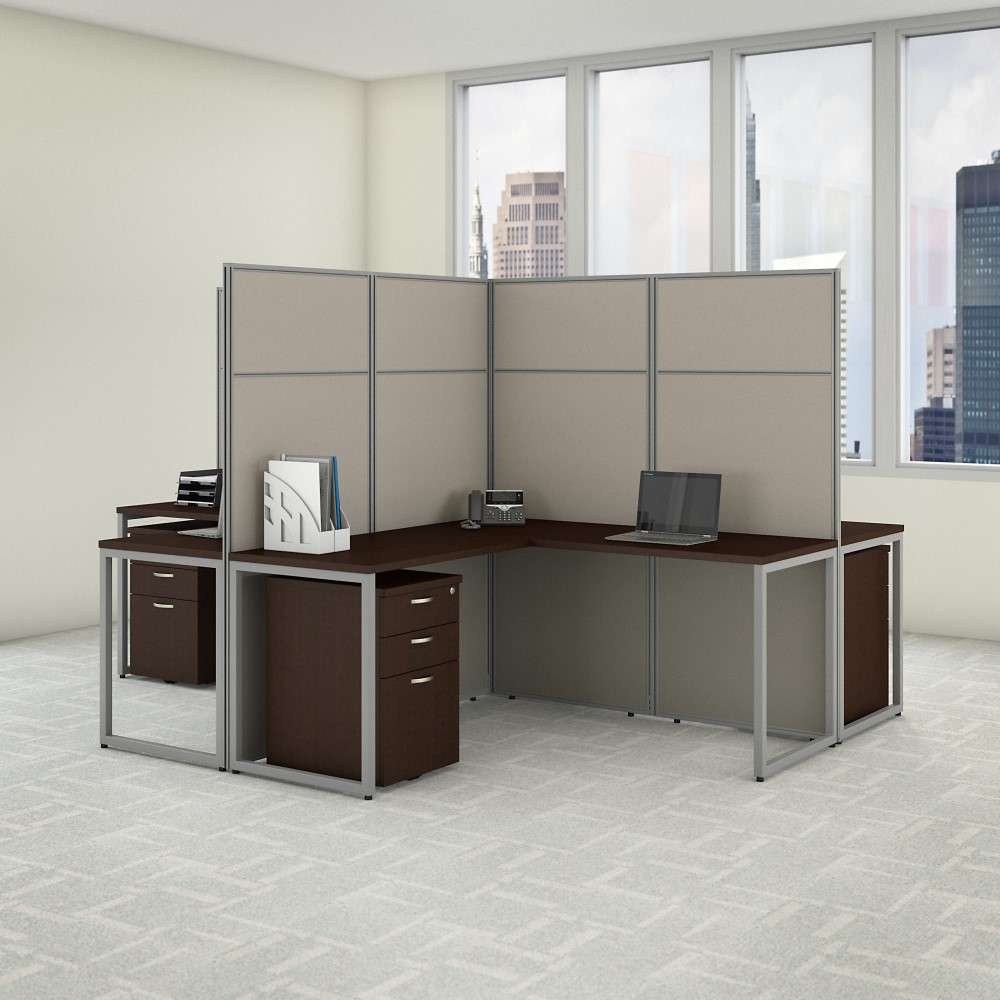 Bush Furniture - Easy Office 60W 4 Person L Shaped Cubicle Desk with Drawers and 66H Panels in Mocha Cherry - EODH76SMR-03K veiw 2