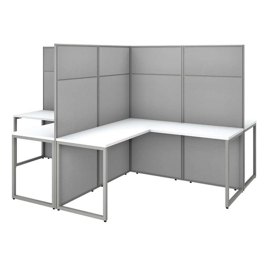 Bush Furniture - Easy Office 60W 4 Person L Shaped Cubicle Desk Workstation with 66H Panels in Pure White - EODH760WH-03K veiw 1