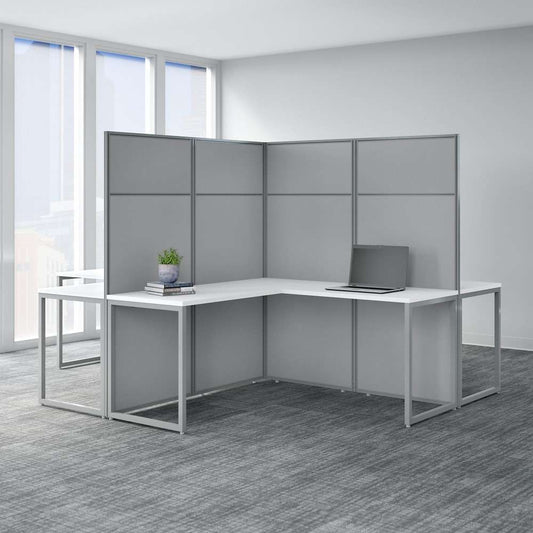 Bush Furniture - Easy Office 60W 4 Person L Shaped Cubicle Desk Workstation with 66H Panels in Pure White - EODH760WH-03K veiw 2