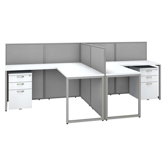 Bush Furniture - Easy Office 60W 2 Person L Shaped Cubicle Desk with Drawers and 45H Panels in Pure White - EOD560SWH-03K veiw 1