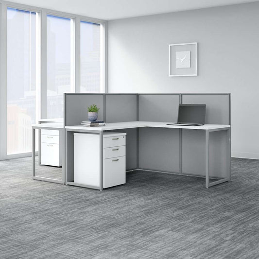 Bush Furniture - Easy Office 60W 2 Person L Shaped Cubicle Desk with Drawers and 45H Panels in Pure White - EOD560SWH-03K veiw 2