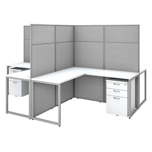 Bush Furniture - Easy Office 60W 4 Person L Shaped Cubicle Desk with Drawers and 66H Panels in Pure White - EODH76SWH-03K veiw 1