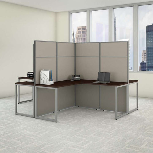 Bush Furniture - Easy Office 60W 4 Person L Shaped Cubicle Desk Workstation with 66H Panels in Mocha Cherry - EODH760MR-03K veiw 2