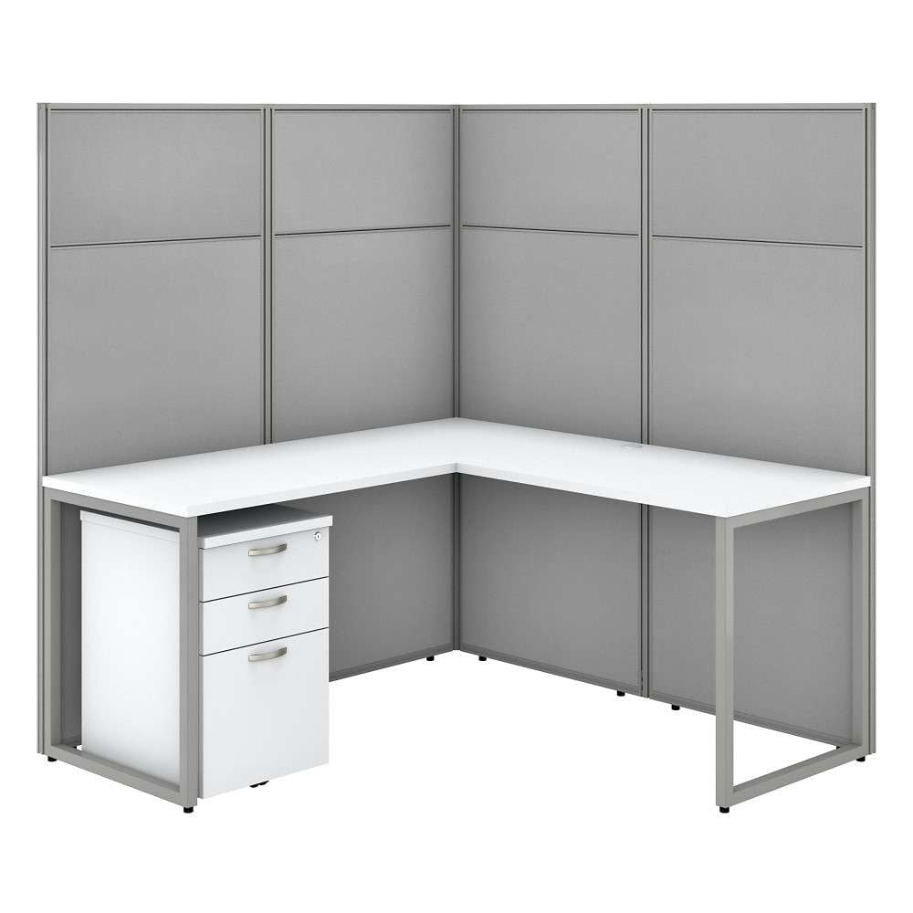Bush Furniture - Easy Office 60W L Shaped Cubicle Desk with File Cabinet and 66H Panels in Pure White - EODH36SWH-03K veiw 1