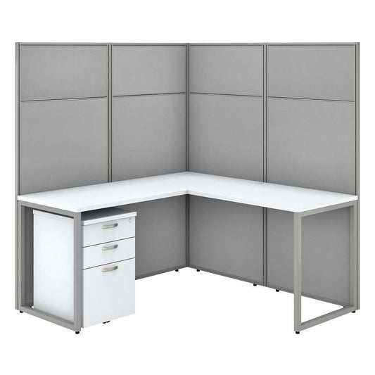 Bush Furniture - Easy Office 60W L Shaped Cubicle Desk with File Cabinet and 66H Panels in Pure White - EODH36SWH-03K veiw 1
