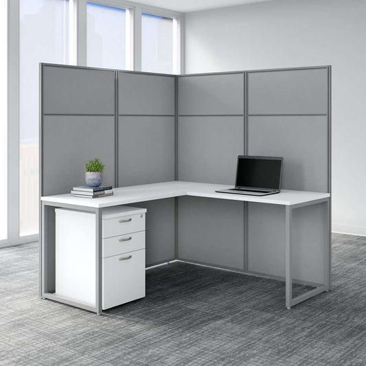 Bush Furniture - Easy Office 60W L Shaped Cubicle Desk with File Cabinet and 66H Panels in Pure White - EODH36SWH-03K veiw 2