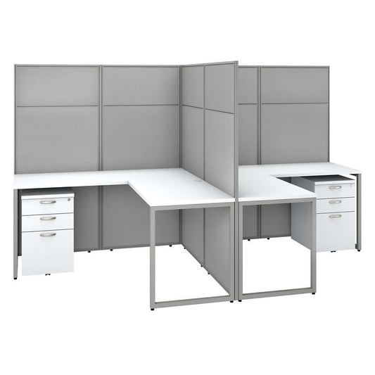 Bush Furniture - Easy Office 60W 2 Person L Shaped Cubicle Desk with Drawers and 66H Panels in Pure White - EODH56SWH-03K veiw 1