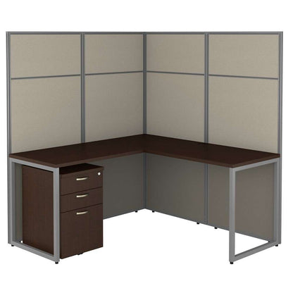 Bush Furniture - Easy Office 60W L Shaped Cubicle Desk with File Cabinet and 66H Panels in Mocha Cherry - EODH36SMR-03K veiw 1